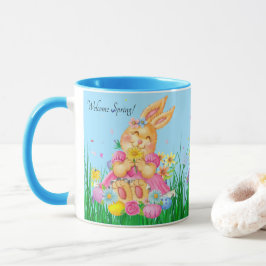 Påskhare i Rosa Spring Time Flowers Gift Mugg