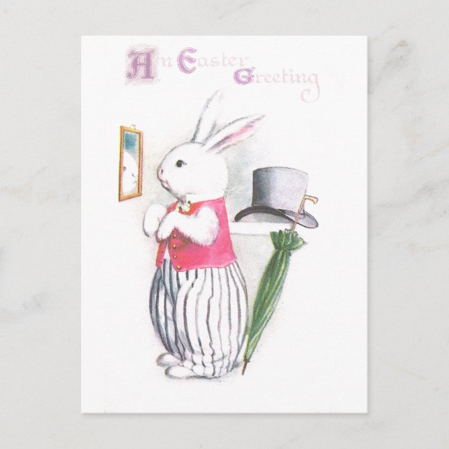 Påskhare i Rosa Vest Checkes Spegel Helg Vykort (Framsida)