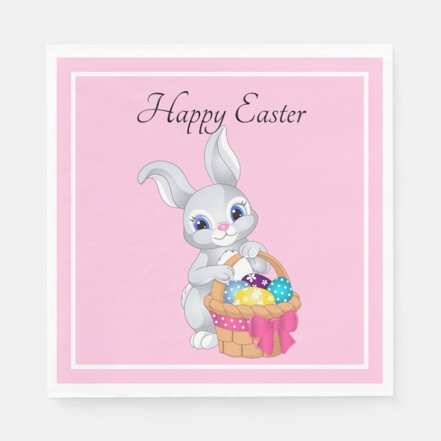 Påskhare Kanin Basket i Eggs Party Pappersservett (Framsidan)