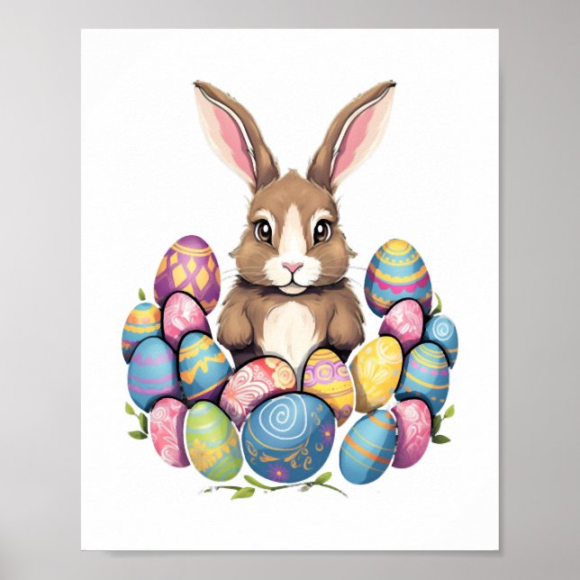 Påskhare Kanin Colorful Eggs Påskägg Hunt Poster (Framsidan)