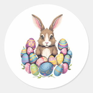Påskhare Kanin Colorful Eggs Påskägg Hunt Runt Klistermärke