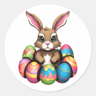 Påskhare Kanin Colorful Eggs Påskägg Hunt Runt Klistermärke