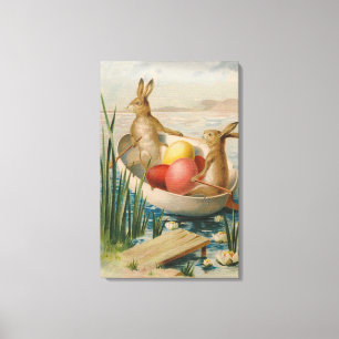 Påskhare Kanin Färgad Egg Boat Canvastryck