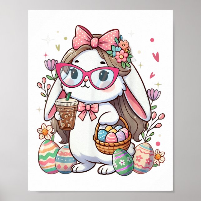 Påskhare Kaninkaffe Koffee Eggs Hunting Women Girl Poster (Framsidan)