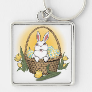 Påskhare Keychain Festive Påsk Keepsakes Fyrkantig Silverfärgad Nyckelring