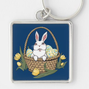 Påskhare Keychain Festive Påsk Keepsakes Fyrkantig Silverfärgad Nyckelring