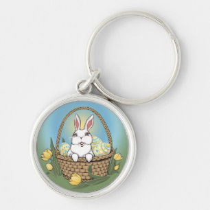 Påskhare Keychain Festive Påsk Keepsakes Rund Silverfärgad Nyckelring
