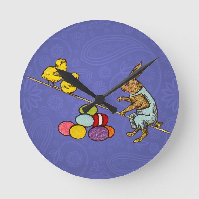 Påskhare kycklingägg illustration rund klocka (Framsida)