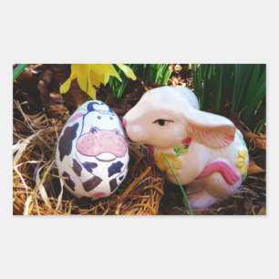 Påskhare kyssar Kow Egg Rektangulärt Klistermärke