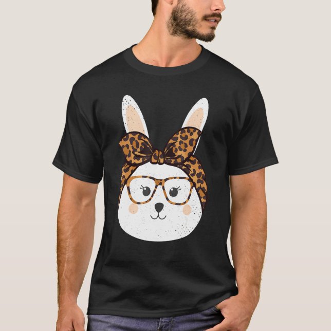 Påskhare Leopard Bow Glasses Basket T Shirt (Framsida)