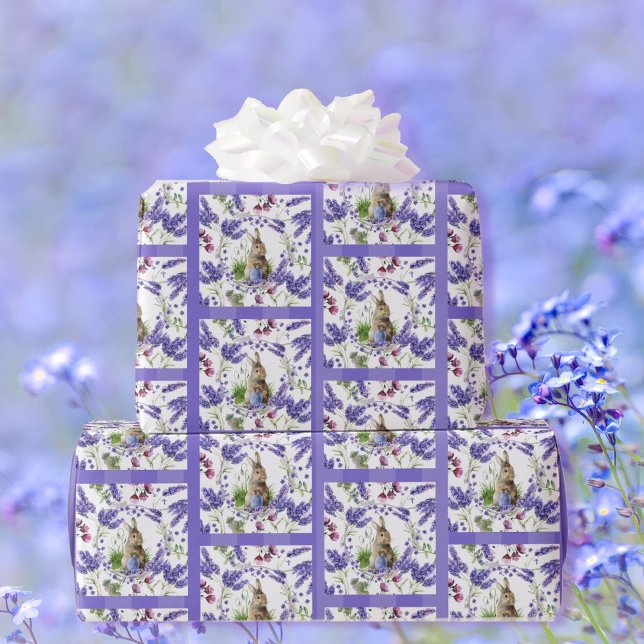 Påskhare Lila blommor vattenfärg Presentpapper (Skapare uppladdad)