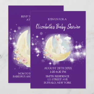 Påskhare Måne Stars Lila Girl Baby Shower Inbjudningar