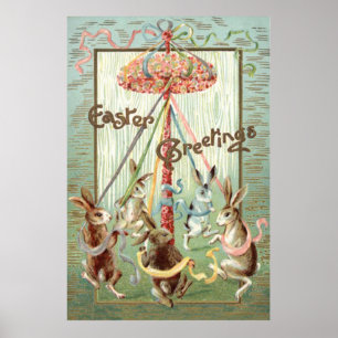 Påskhare Maypole Dance Ribbon Poster