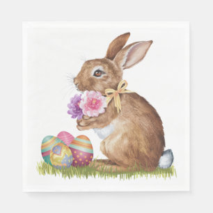 Påskhare med ägg och blommor pappersservett