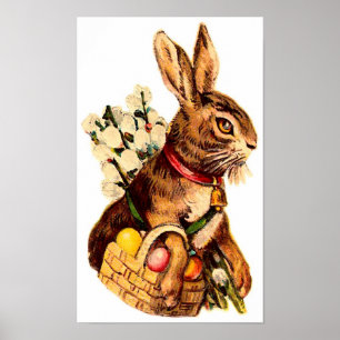 påskhare med ägg och blommor poster