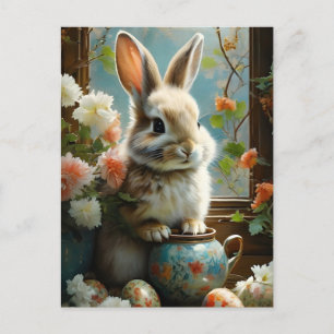 Påskhare med ägg och blommor vykort