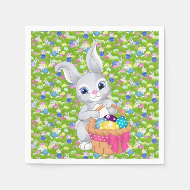 Påskhare med Basket Egg Hunt Party Papper Pappersservett (Framsidan)