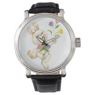 Påskhare med blommatecknaden armbandsur