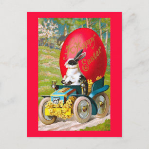 Påskhare med Blommigt för Coola Vintage Helg Vykort