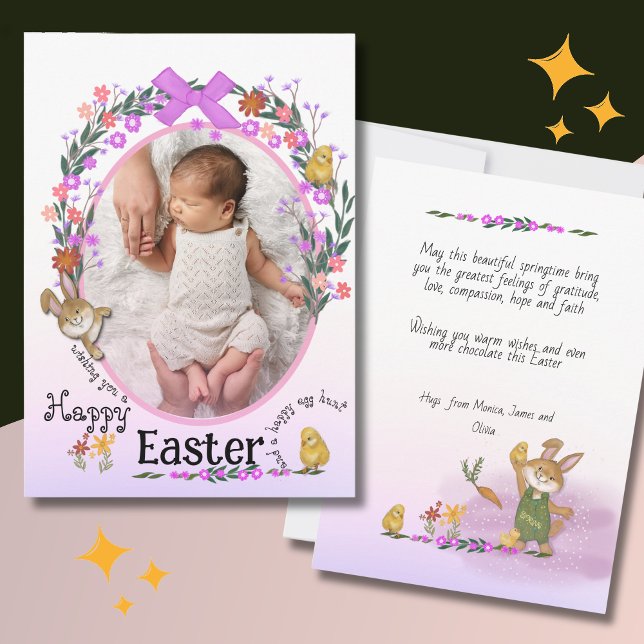 Påskhare med blommor - fotokort julkort ( Easter bunny with flowers Photo Card )
