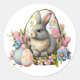 påskhare med blommor och ägg, färglöst blomning runt klistermärke