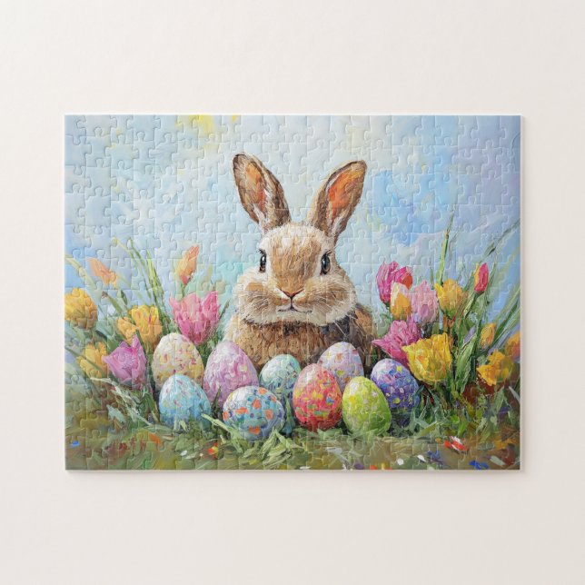 Påskhare med Färgad ägg Pussel (Horisontell)