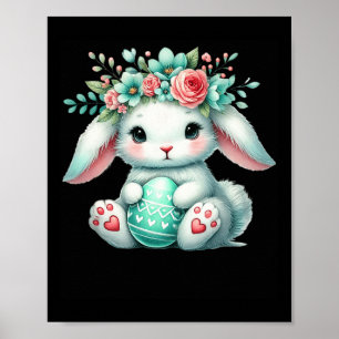 Påskhare med Flower Krona Girls Women Blommigt Poster