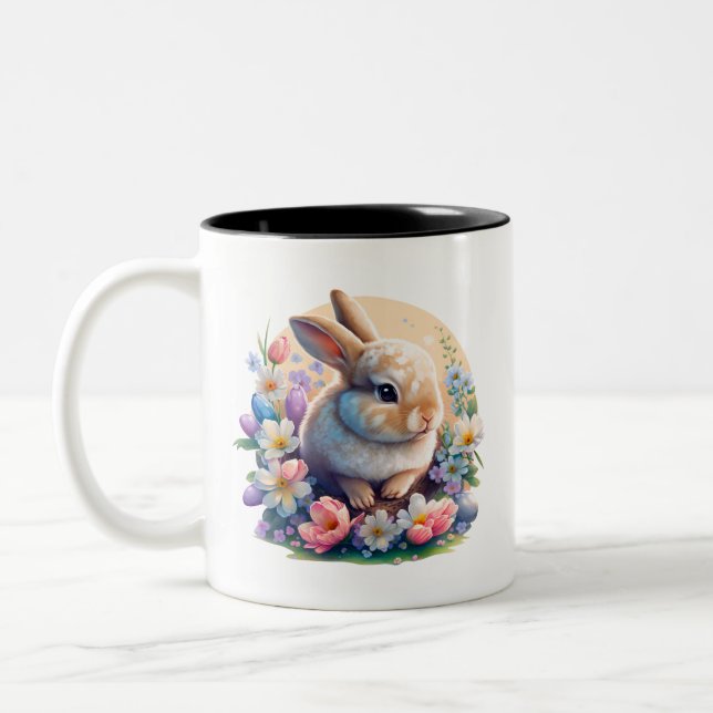 Påskhare med Flowers, vår Bunny påsk-dagen Två-Tonad Mugg (Vänster)