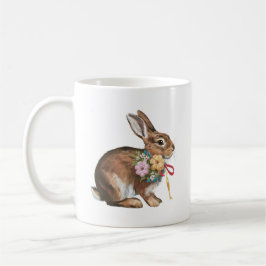 Påskhare med kanin med band och blommor kaffemugg
