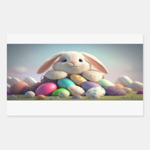 Påskhare med påskägg rektangulärt klistermärke