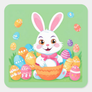 Påskhare med Påskägg Sticker Lakan Fyrkantigt Klistermärke