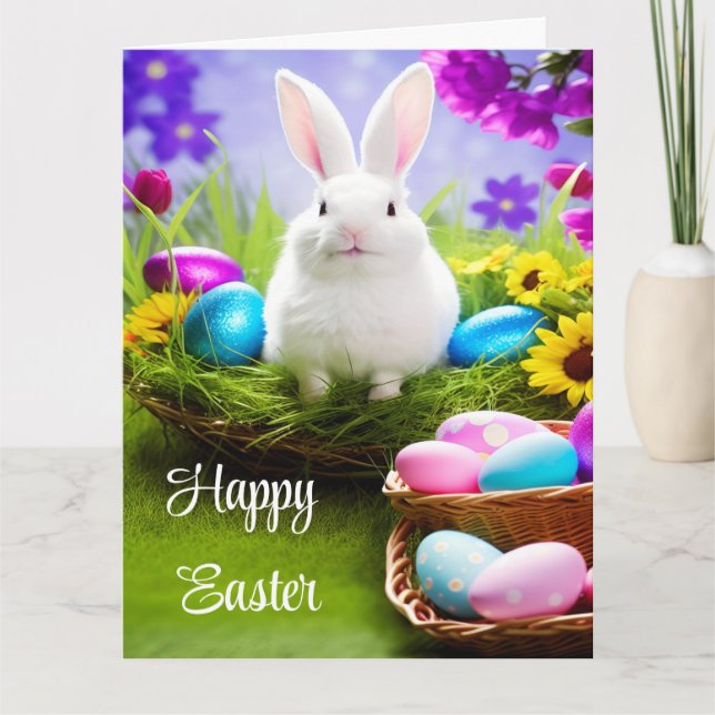 Påskhare med Påskägget Basket Kort (Framsida)