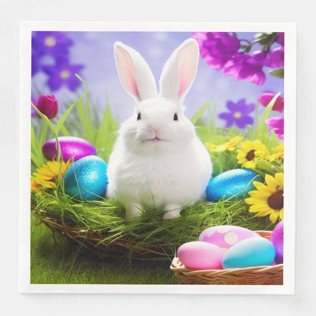 Påskhare med Påskägget Basket Pappersservett (Framsida)