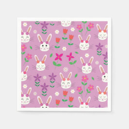 Påskhare med rosa orange lila blommor pappersservett