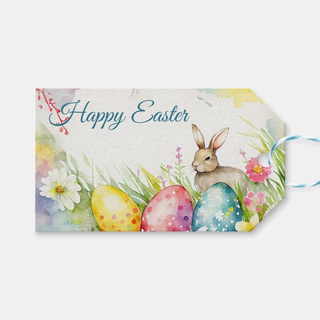 Påskhare med tre Påskägg Presentetikett (Framsidan (Horisontell))