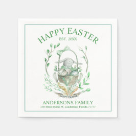 Påskhare med vår blommor och ägg basket pappersservett