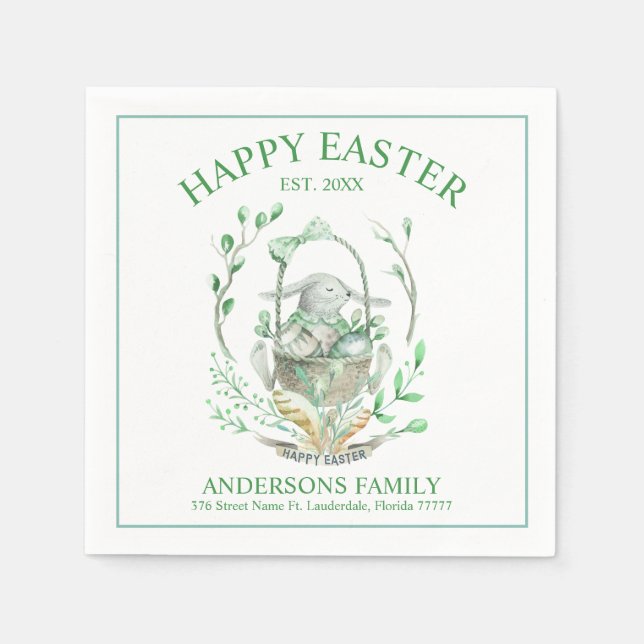 Påskhare med vår blommor och ägg basket pappersservett (Framsidan)