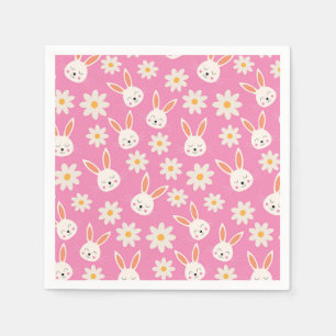 Påskhare med vita blommor på Rosa Pappersservett