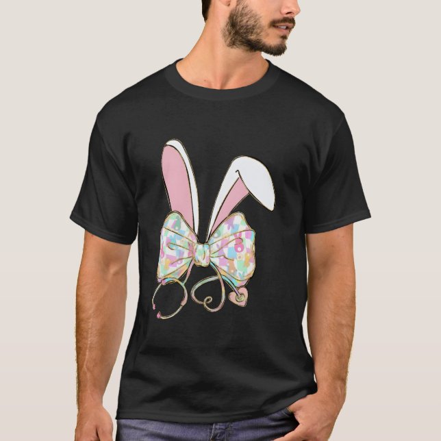 Påskhare Nurse Stethoscope Bow Doktor Rabbit C T Shirt (Framsida)