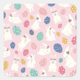 Påskhare och ägg fyrkantigt klistermärke