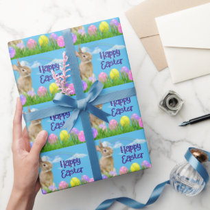 Påskhare och ägg med regnbåge presentpapper