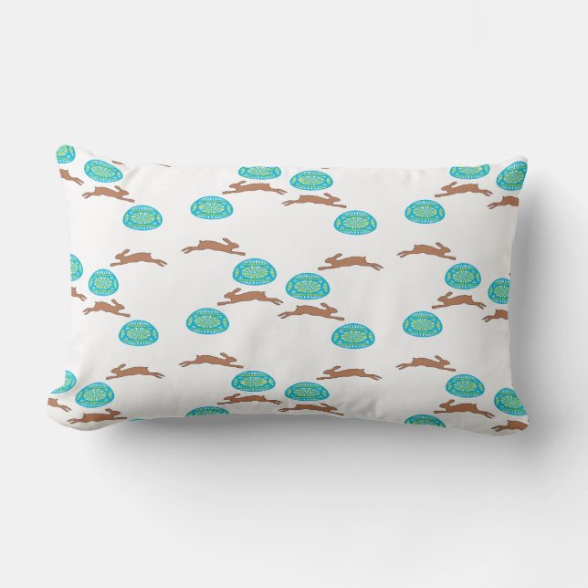 påskhare och ägg på vita lumbarkudde (Framsida)