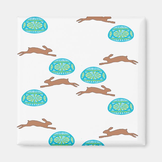 påskhare och ägg på vita magnet (Framsidan)