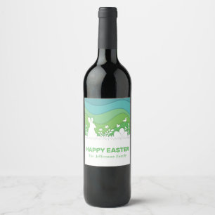Påskhare och äggpapercut 3d grönt vinflaska etikett