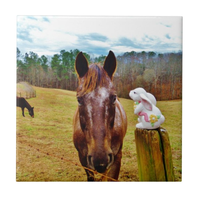 Påskhare och brun häst kakelplatta (Framsidan)