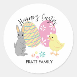 Påskhare och Chick med dekorerade ägg Runt Klistermärke