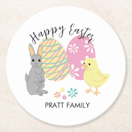 Påskhare och Chick med dekorerade ägg Underlägg Papper Rund