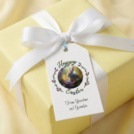 Påskhare och Chick med Egg Basket Presentetikett