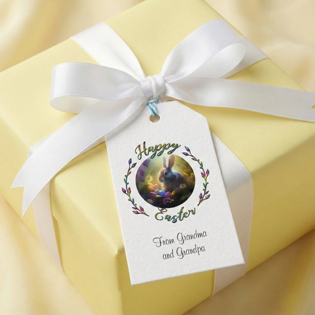 Påskhare och Chick med Egg Basket Presentetikett (Skapare uppladdad)