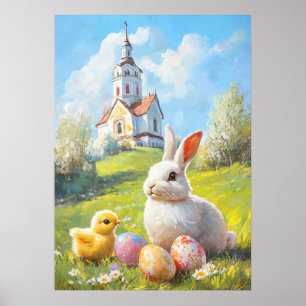 Påskhare- och Chick, rutmålning Poster